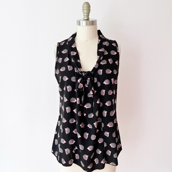 Modcloth Black Hedgehog Blouse, Tie Neck Draped Blouse, Office, Quirky Career - Picture 5 of 11